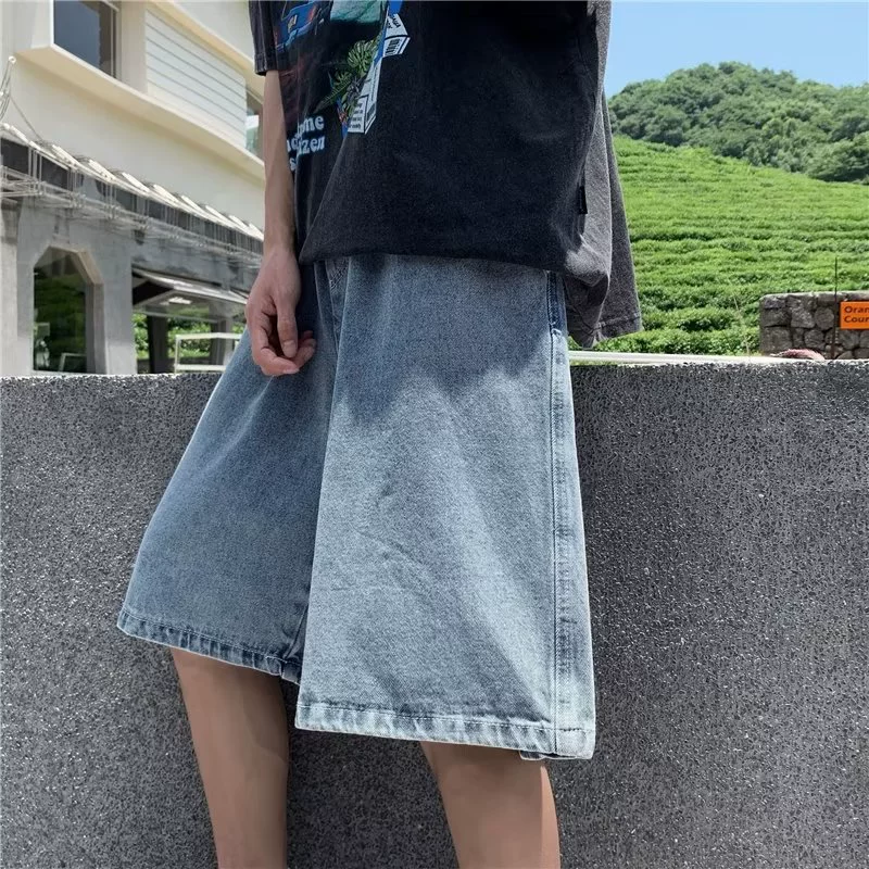 Джинсовая юбка-платье мужские шорты, свободные прямые oversize, хип‑хоп летний повседневный (S–3XL)