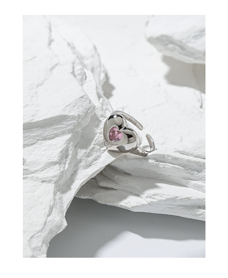 Fashion Heart Shape Sterling Silver Open Ring Plating Inlay Zircon 925 Silver Rings