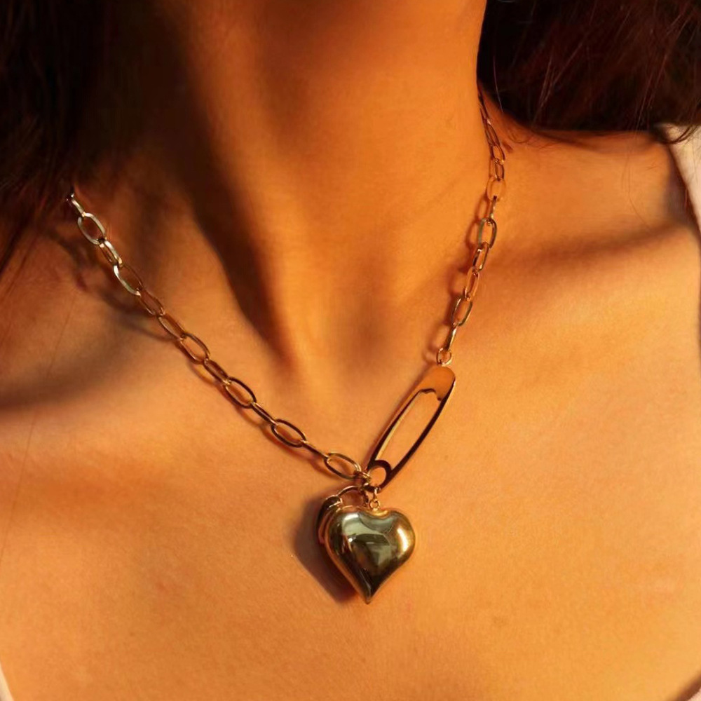 Women Sweet Heart Shape Stainless Steel Necklace Plating Stainless Steel Necklaces_colorza_1