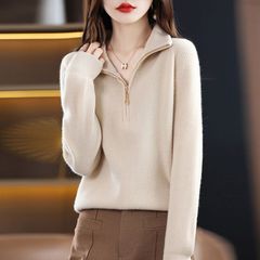 针织衫2025年春秋新款加厚双拉链针织套头女外套立领小众宽松外套