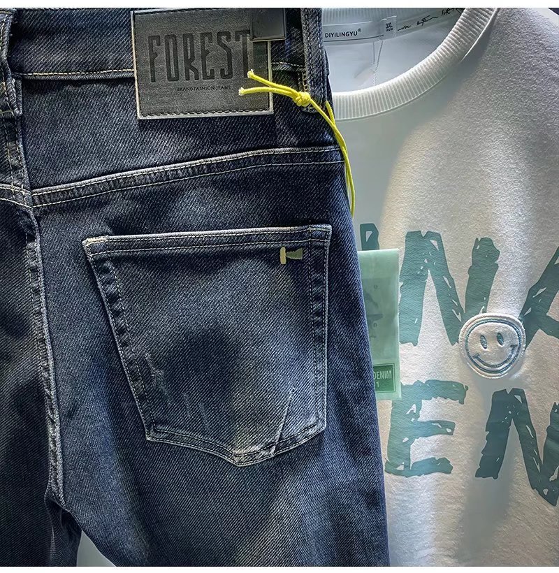 Jeans, collection printemps homme, nouveaux pantalons de marque tendance, pantalons slim fit élastiques et polyvalents à petites jambes_voghion.com