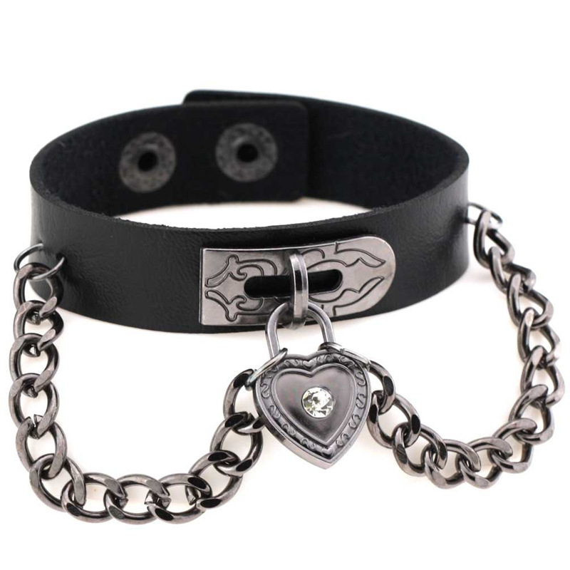 Punk Heart Shape Pu Leather Metal Unisex Bracelets display picture 5