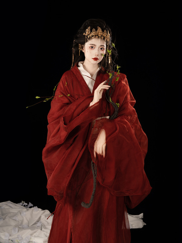 红色战国袍汉服女2025新款古装直裾大袖衫古风仙气飘飘套装魏晋风|undefined