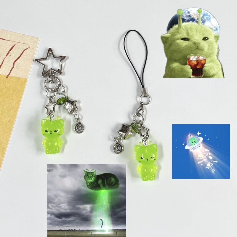 【Alien Invasion on Earth】Cross-Border Instagram Cute Alien Cat Keychain, Glow-In-The-Dark Personalized Alien Phone Chain 【Alien Invasion on Earth】Cross-Border Instagram Cute Alien Cat Keychain, Glow-In-The-Dark Personalized Alien Phone Chain
