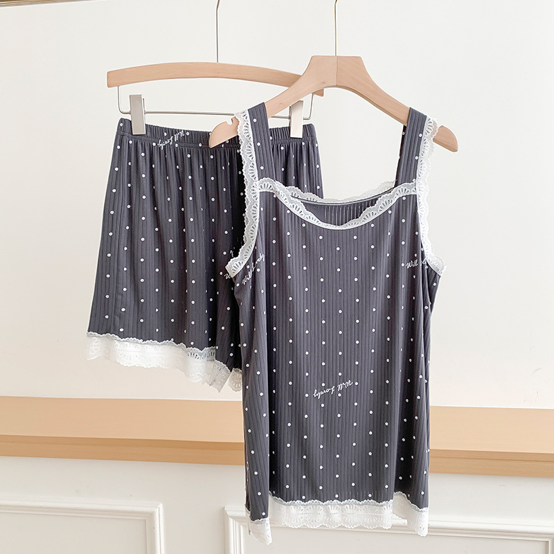 Cross-border Printed Pajamas Home Clothes Women's Spring and Summer Xiyin Foreign Trade Pajamas Sleeveless Wide Shoulder Strap Home Clothes Shorts Two Pieces