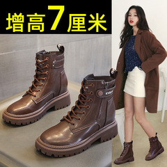 Women's Elevation Height Shoes 2023 New Genuine Leather Knight Boots Mid-Calf Flat Martin Fashionable Cotton Shoes Winter Dongda