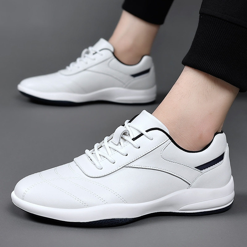 Giày sneaker nam da bò thoáng khí, đế cao su gót thấp 1–3 cm, dây buộc, phong cách thường ngày — PZ9873 Màu đen, PZ9873 màu trắng