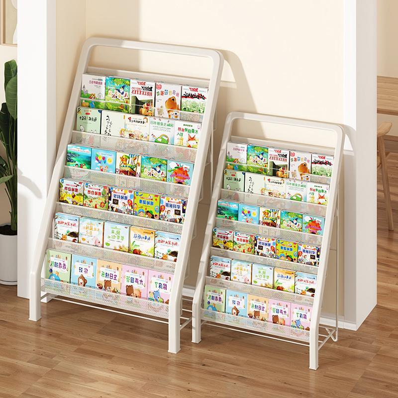 Estantería para niños, suelo para el hogar, estante lateral contra la pared, estante para libros de imágenes para bebés, estante de exhibición de almacenamiento multicapa de arte de hierro