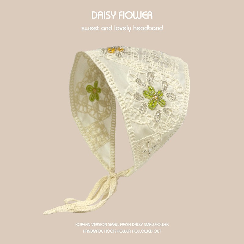 Primavera y Verano en línea Celebrity ins viaje hecho a mano de ganchillo bufanda del triángulo las mujeres lindo dulce banda pelo punto pañuelo sombrero