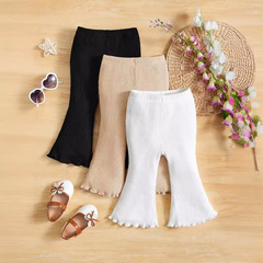 春夏新款歐美潮女幼童高品質柔軟針織坑條超短款短袖T恤褲子套裝