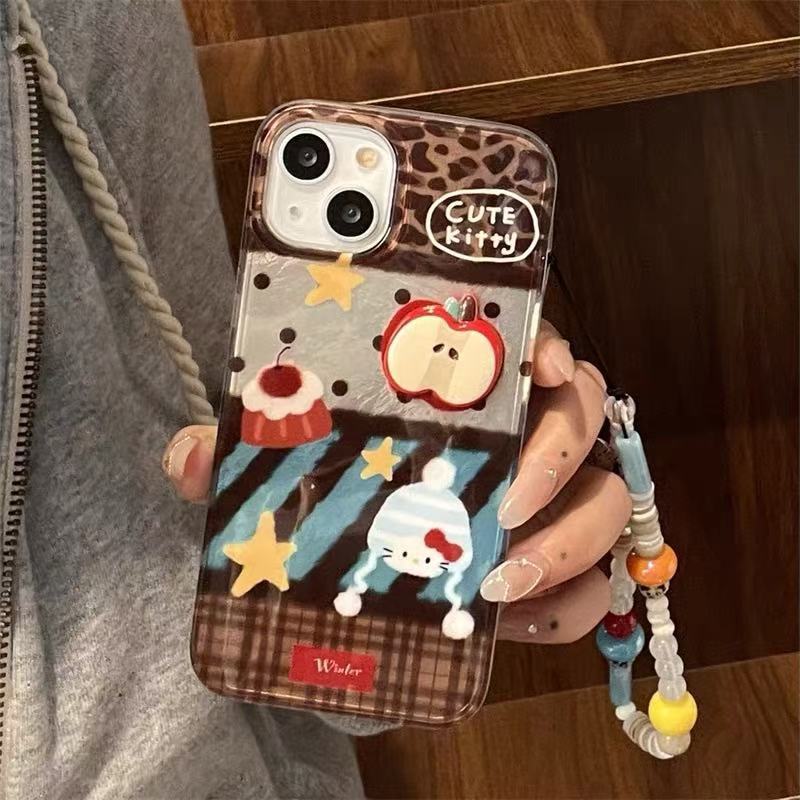 Ins estampado de leopardo costura kt para iPhone14 estéreo Apple 15ProMax funda para teléfono móvil 16Pro cadena 13 mujer