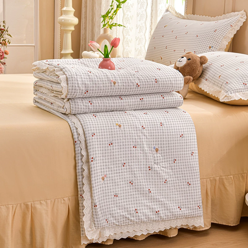 Cotton double-layer fresh bedspread, summer duvet, set, 4 piece set