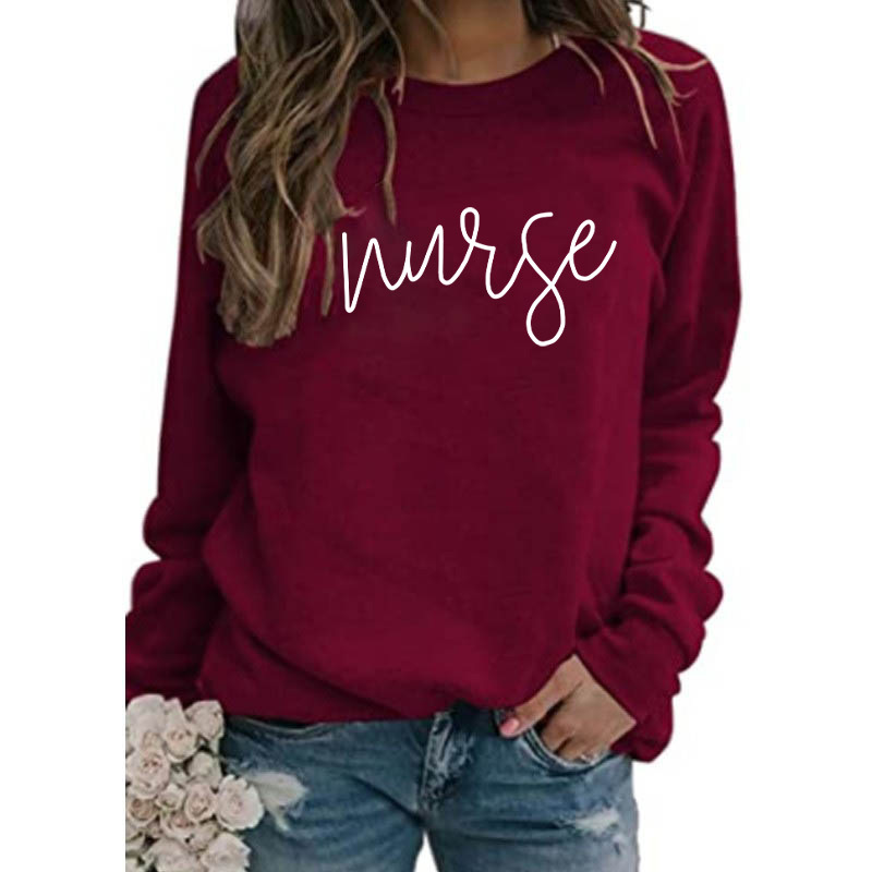 Krankenschwester-bedruckter Pullover mit Rundhalsausschnitt, europäischer, lockerer, großer Herbst- und Wintermantel_voghion.com