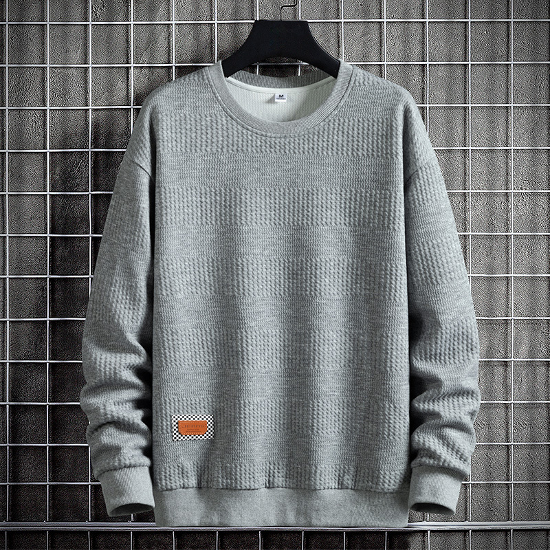 Men's Clothing Sweatshirt men's spring and autumn new style solid color jacquard fabric top loose casual youth round neck sweatshirt_voghion.com