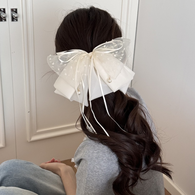 フレンチライトラグジュアリーリボンヘアピン2025後頭部かわいいクリップクリスタルペンダントハーフタイヘアピンヘッドドレス|undefined