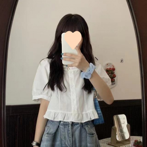 Bubble Sleeve Square Collar Women's 2025 Summer New French Sweet Short Design Focused Unisex Single Button Top