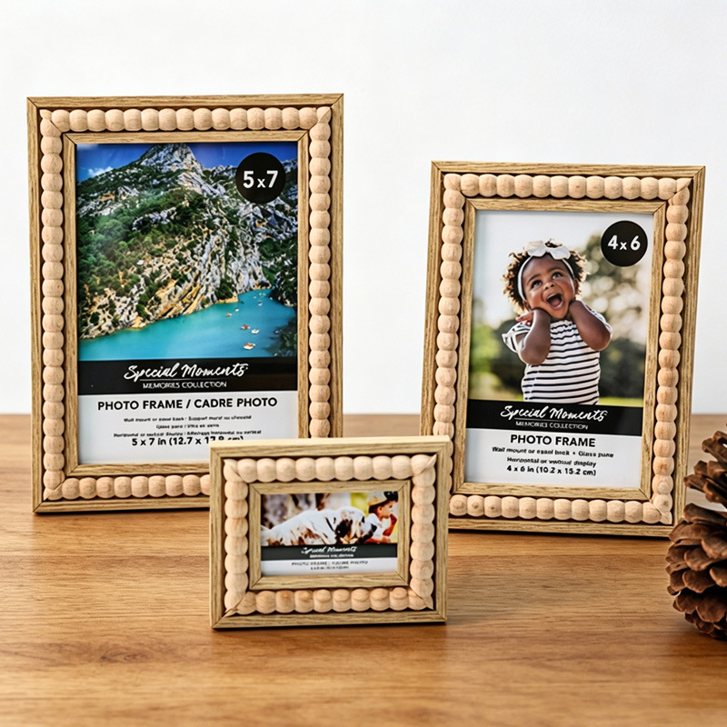 Wooden Photo Frame, Empty Frame, New Style Bead Photo Frame, Can Be Hung or Placed, for Polaroid Landscape Photos, Photo Wall, Cross-Border Custom Picture Frame