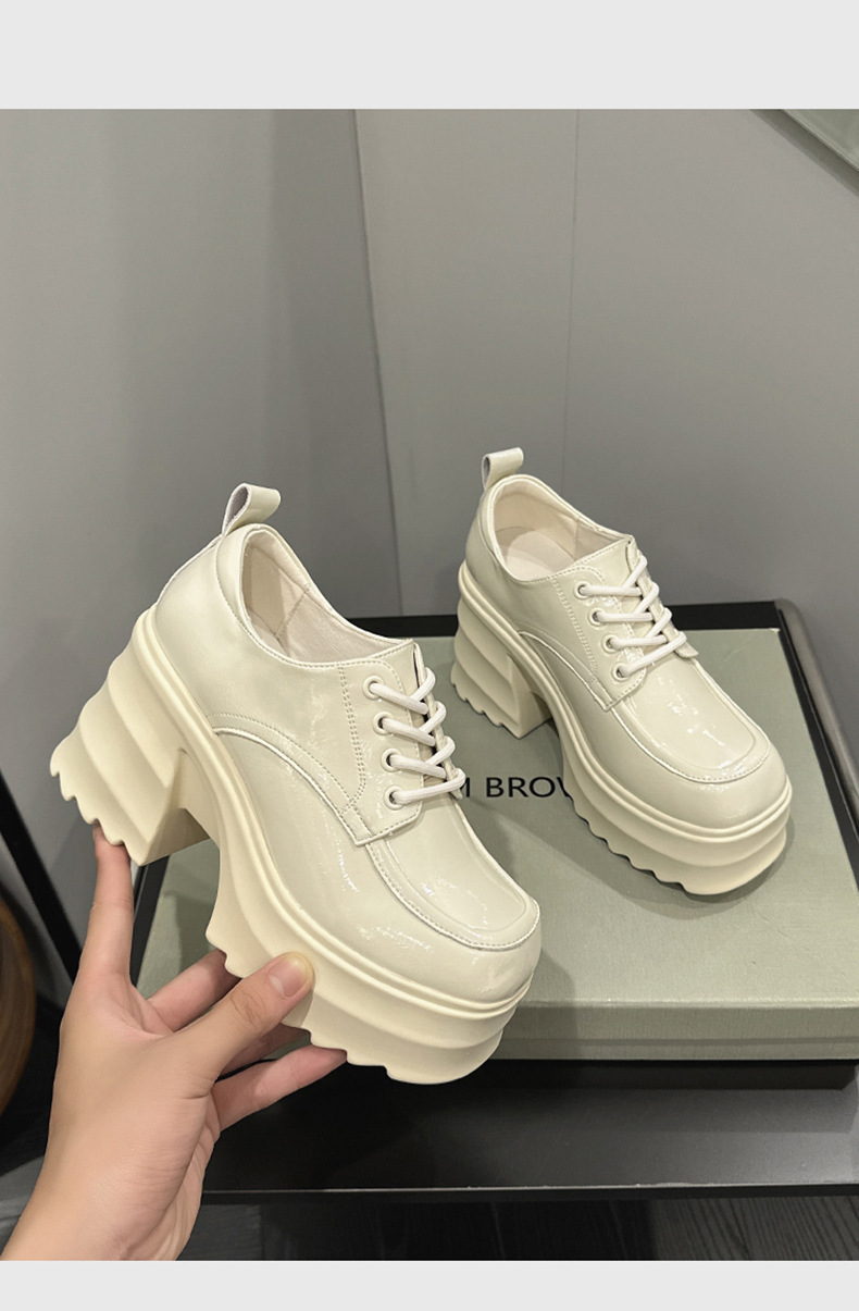 Thick soled loafers for women, autumn 2023 new versatile square toe height increasing single shoes, women's lace up_voghion.com