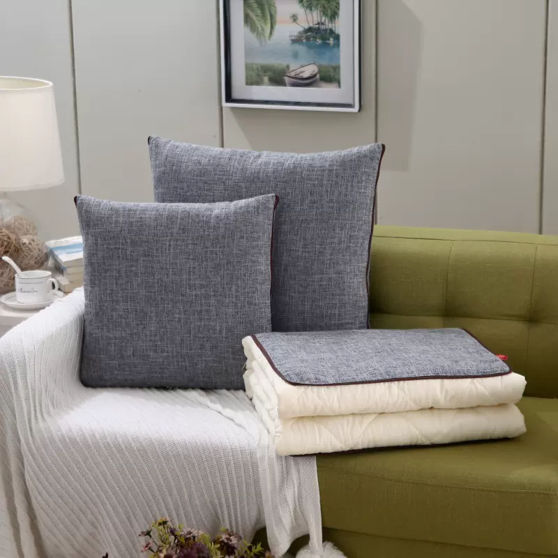 外贸优雅素色亚麻系抱枕被两用可折叠靠枕床上床头靠休闲家居便携