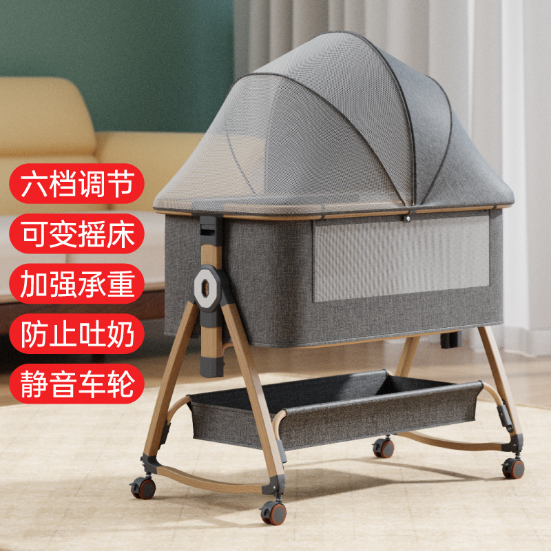 Cama BB portátil móvil con mosquiteros, cuna para bebés recién nacidos, cama de madera, cuna para bebés, mascota