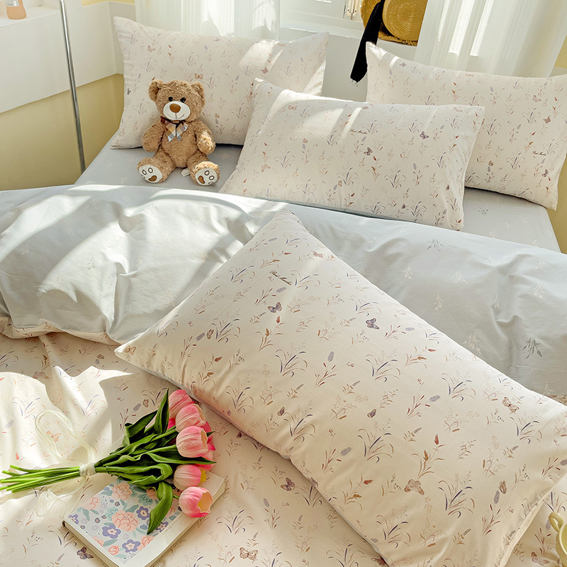 Solid Colour Cotton Bedding Set Nordic Style Duvet Cover And Sheet_voghion.com