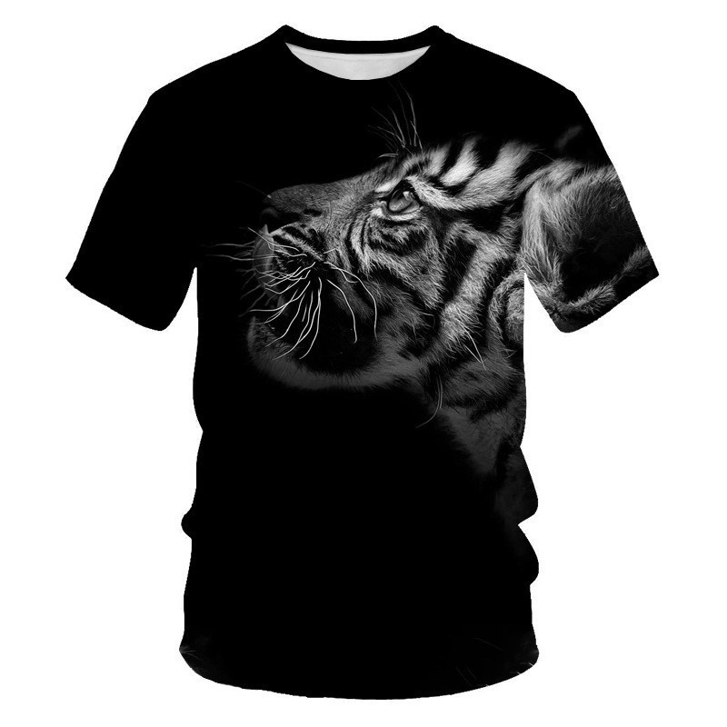 Venta caliente Forest Beast 3D impresión digital hombre calle salvaje hombro recto jersey transpirable suelta camiseta de manga corta