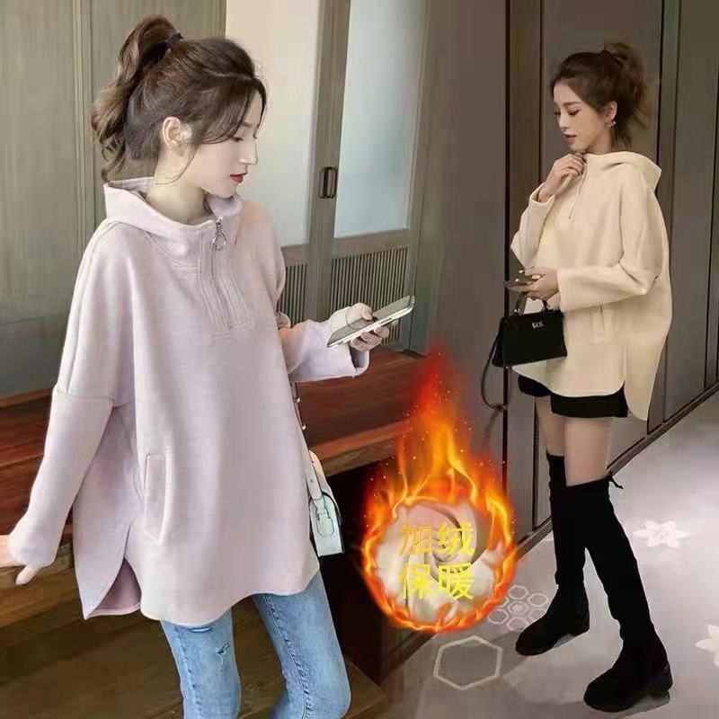 运动加绒加厚卫衣女秋冬连帽拉链韩版新款宽松大码学生长袖套头潮|undefined