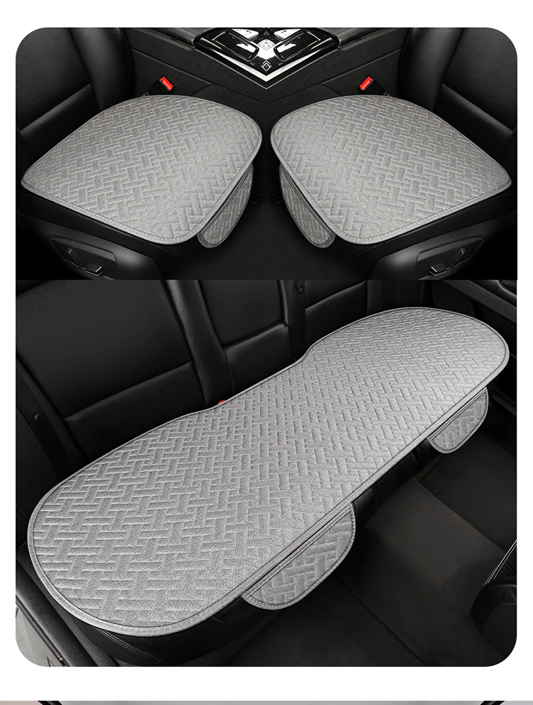 Manufacturer Wholesale Universal Car Seat Cushion Linen Striped Small Three-Piece Backrest Four-Season Tie-Free Anti-Slip Foreign Trade Explosion Single Seat