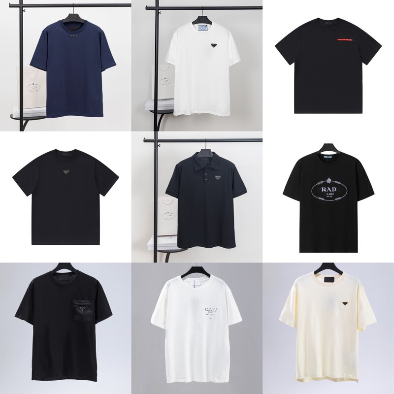 Cross-border Foreign Trade P Home Pujia 2025 New Metal Triangle Logo Embroidery Casual Loose Short-sleeved T-shirt