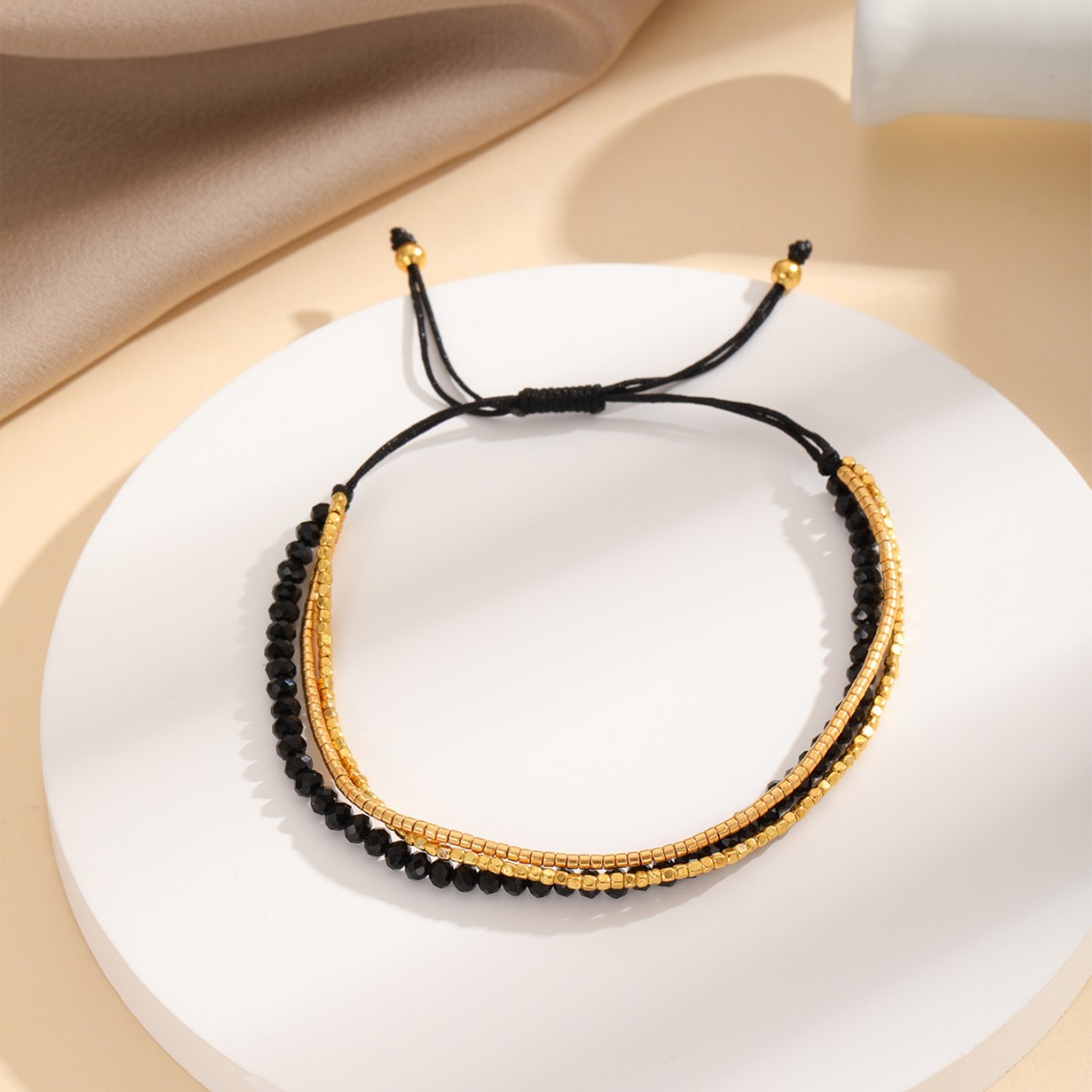 Japonés importado antiguo cuentas redondas moda simple negro y oro ágata piedra regalo amigo pulsera 2022 nuevo producto