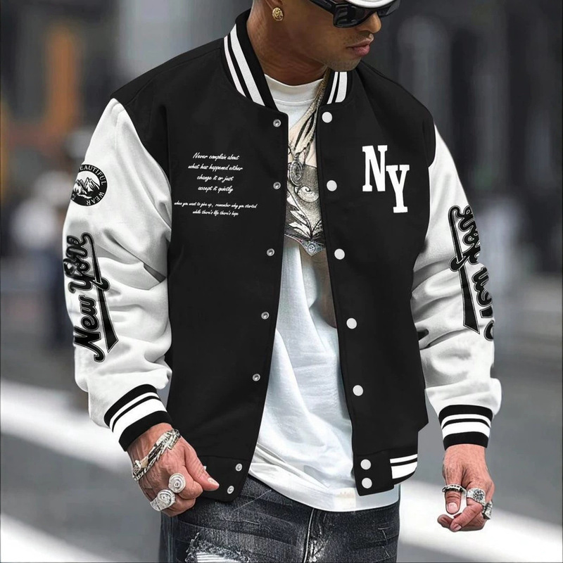 Cross-border men's long-sleeve 3D printed baseball jacket, aviator jacket, loose casual varsity jacket, spring and autumn wholesale