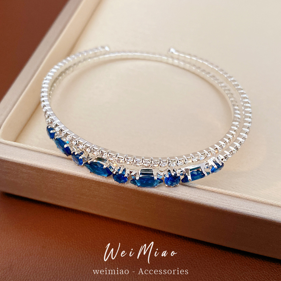 Diamantes arroz redondo geométrico pulsera elástica de doble capa temperamento pulsera de moda de alta calidad lujo ligero nicho joyería al por mayor