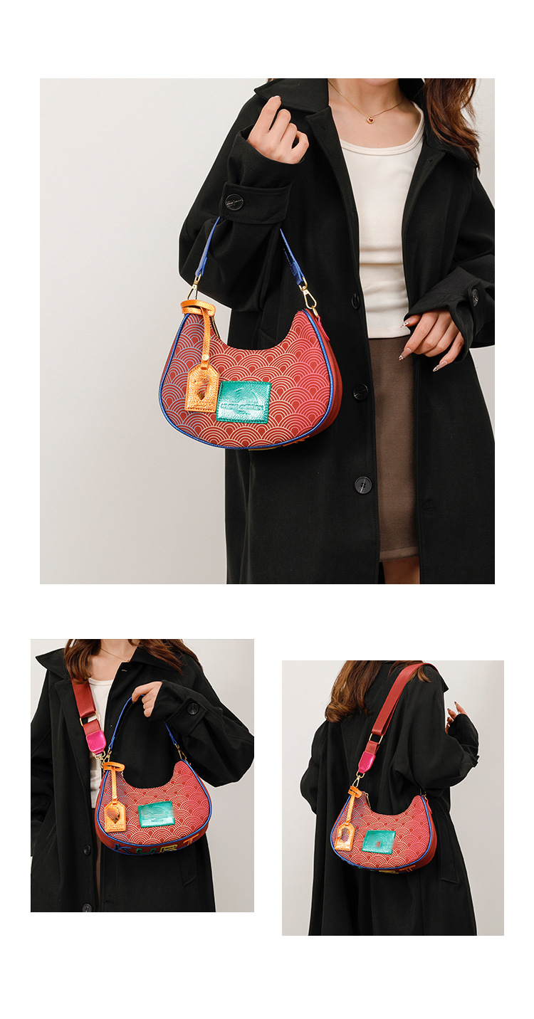 2025 bolso de mujer, personalidad de nicho de alta gama, bolso de axila de color degradado, bolso de axila de hombro, venta caliente transfronteriza, bolso de luna nueva