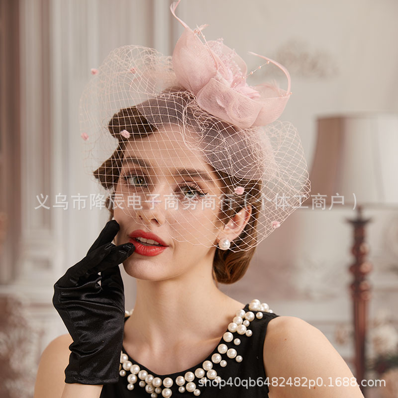 Amazon Top Hat Veil European and American Bridal Headwear Night Shanghai Retro Flower Mesh Large Mesh Hair Accessories Hairpin