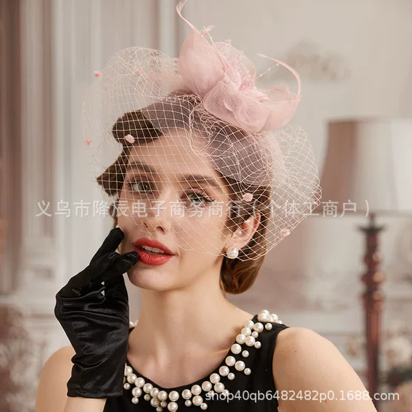 Amazon Top Hat Veil European and American Bridal Headwear Night Shanghai Retro Flower Mesh Large Mesh Hair Accessories Hairpin