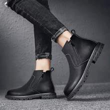 男士高帮皮鞋真软皮马丁靴男鞋冬季新款加绒加厚保棉鞋增高靴子潮