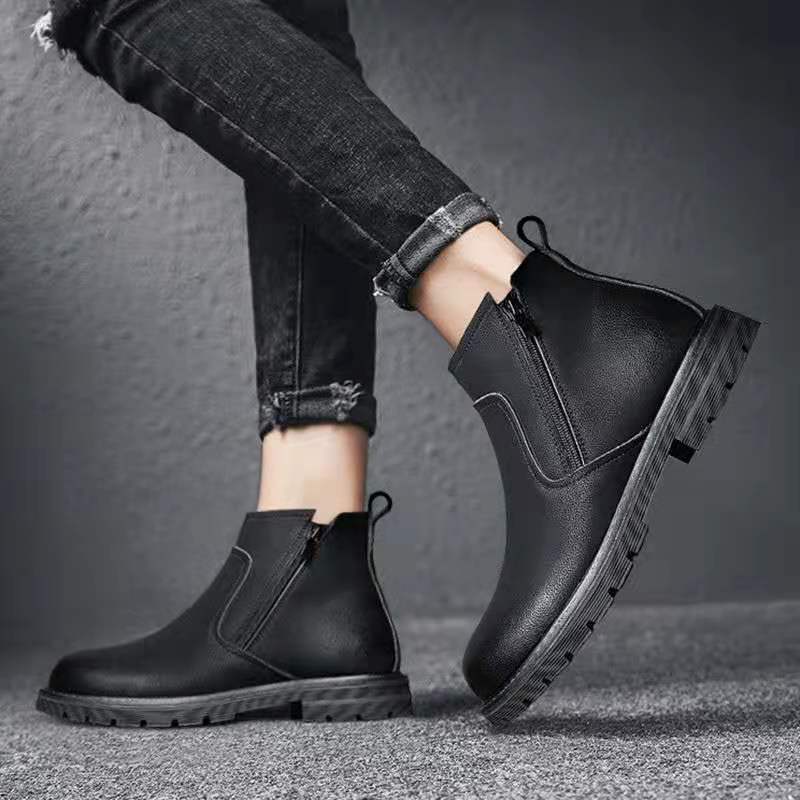 男士高帮皮鞋真软皮马丁靴男鞋冬季新款加绒加厚保棉鞋增高靴子潮