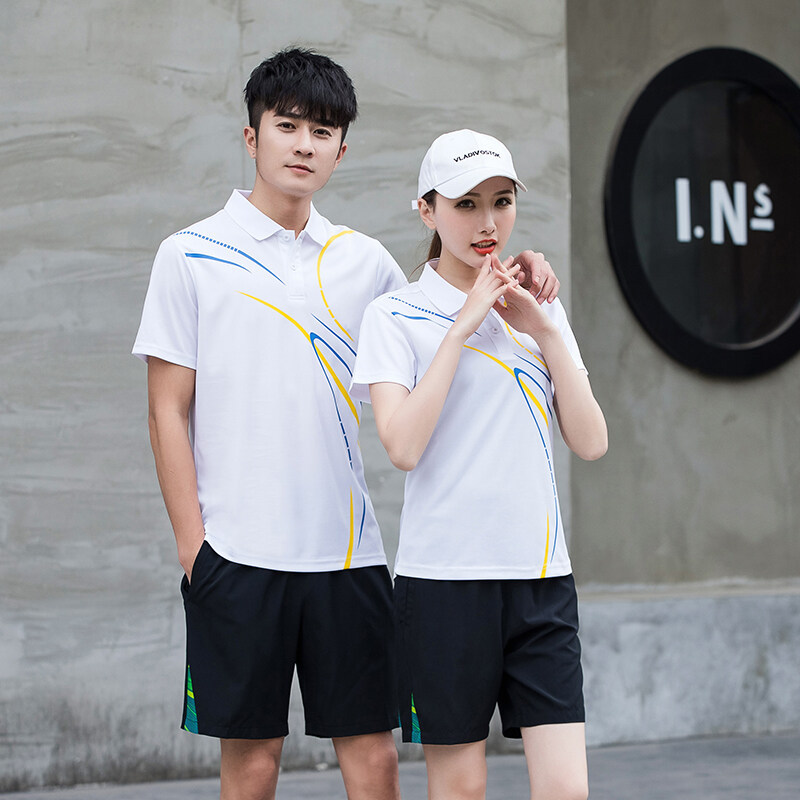 Summer Short-sleeved Polo Shirt Sports Suit Men's Couple Sports Short-sleeved Women's Short-sleeved Shorts Summer Competition Suit Feather Suit