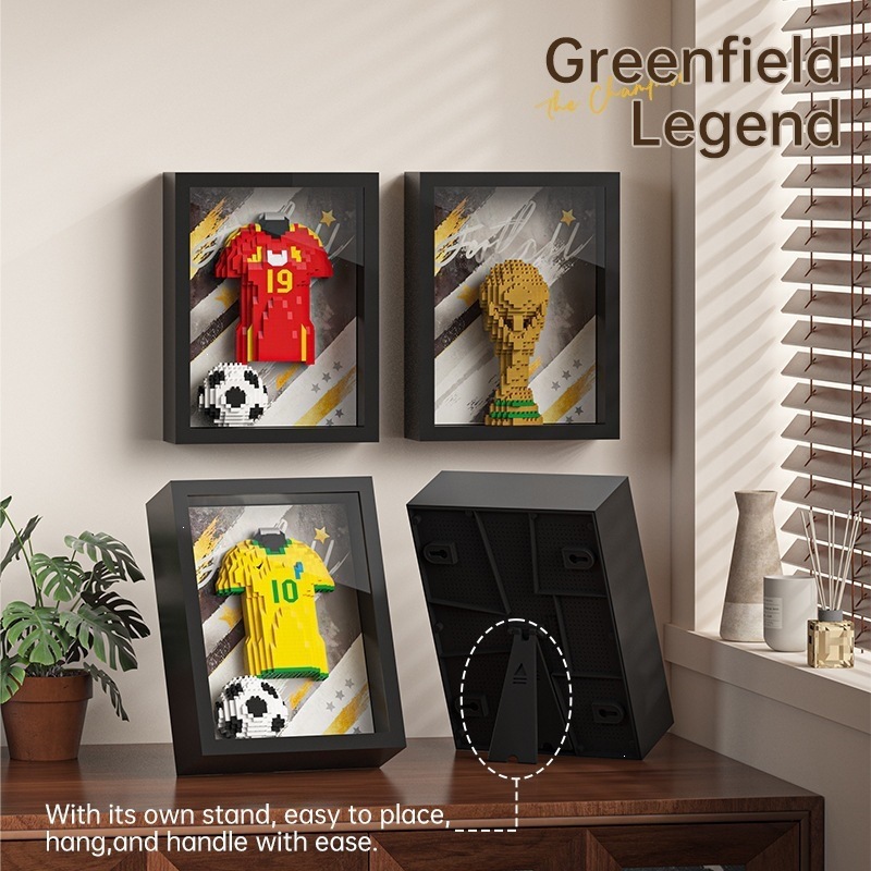 Camiseta temática de la Copa del Mundo Fútbol Potente Copa de Dios Bloques de construcción Marco de fotos de montaje Decoración periférica Juguetes de puzzle para niños