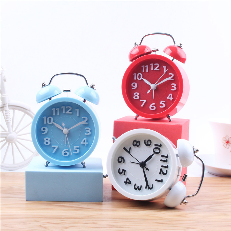 Factory wholesale bell alarm clock 3 inch luminous mute metal bell alarm clock promotional gifts student clock