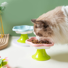猫碗陶瓷碗花朵猫碗猫粮碗吃饭喝水高脚保护颈椎宠物食盆罐头零食