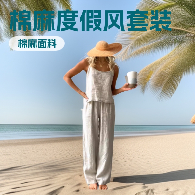 Cotton and Linen Loose-Fitting Two-Piece Women's Summer Sleeveless Suspender Pants Set Nude Color Cotton and Linen Set