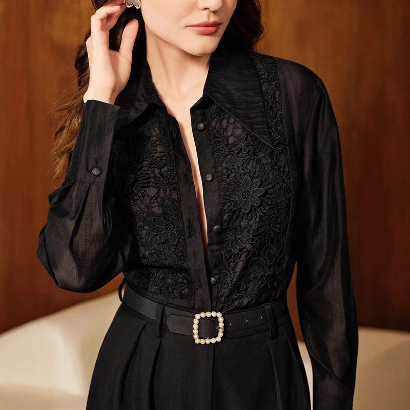 Customized Cross-Border European and American Export Women's Clothing Hot Selling Amazon Aliexpress Lace Splicing Casual Shirts