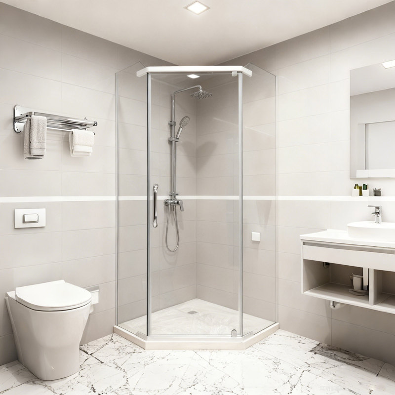 Wholesale Production of Hotel Bathroom Partitions, Triangular Stainless Steel Pivot Hinge Frameless Tempered Glass Shower Rooms