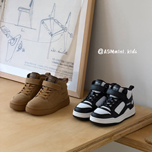 2025冬新款韩版学生加绒高帮板鞋男童潮休闲鞋女童魔术贴保暖棉鞋