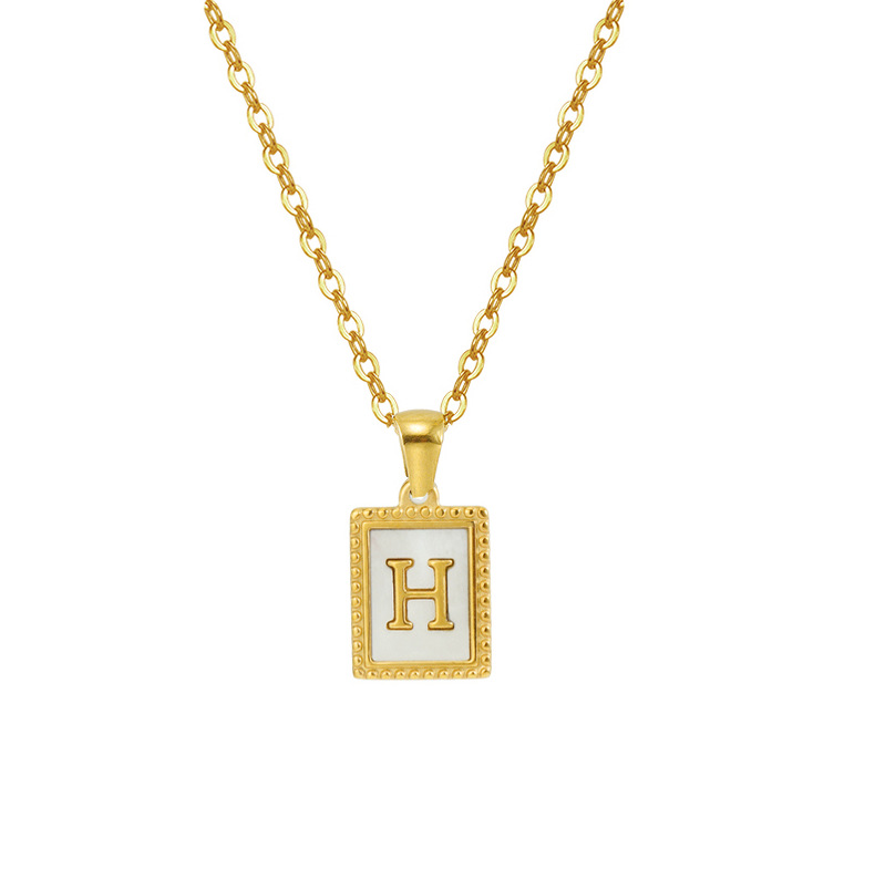 Letter Pattern Women'S Gender Fashion Letter Titanium Steel Inlay Shell Pendant Necklace 1 Piece