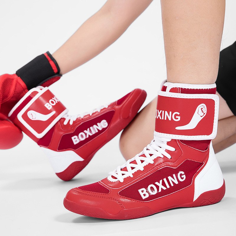Professional Wrestling Shoes for Men and Women, High-Top Boxing Shoes, Fighting Training Shoes, Long Boots, Muay Thai Fighting Fitness Mesh Shoes