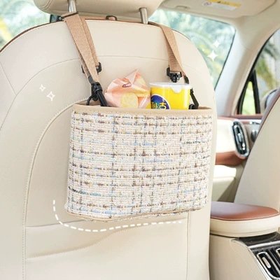 Car storage bag/box – storage box - golden-threaded-small-fragrance-storage-bucket-in-milk-tea-color