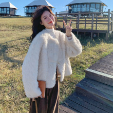 新款羊羔绒外套女短款厚2025冬季韩版小个子软妹毛绒绒仿皮草宽松