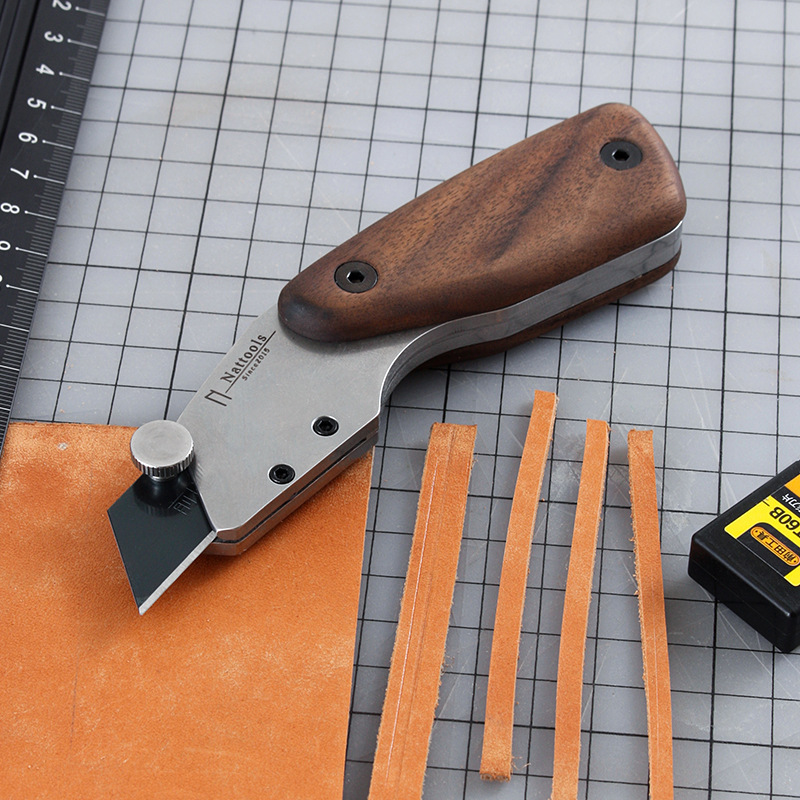 Nattools台形裁断皮刀手作りdiy皮革革製品製作黒胡桃木柄0揺れ0変形|undefined